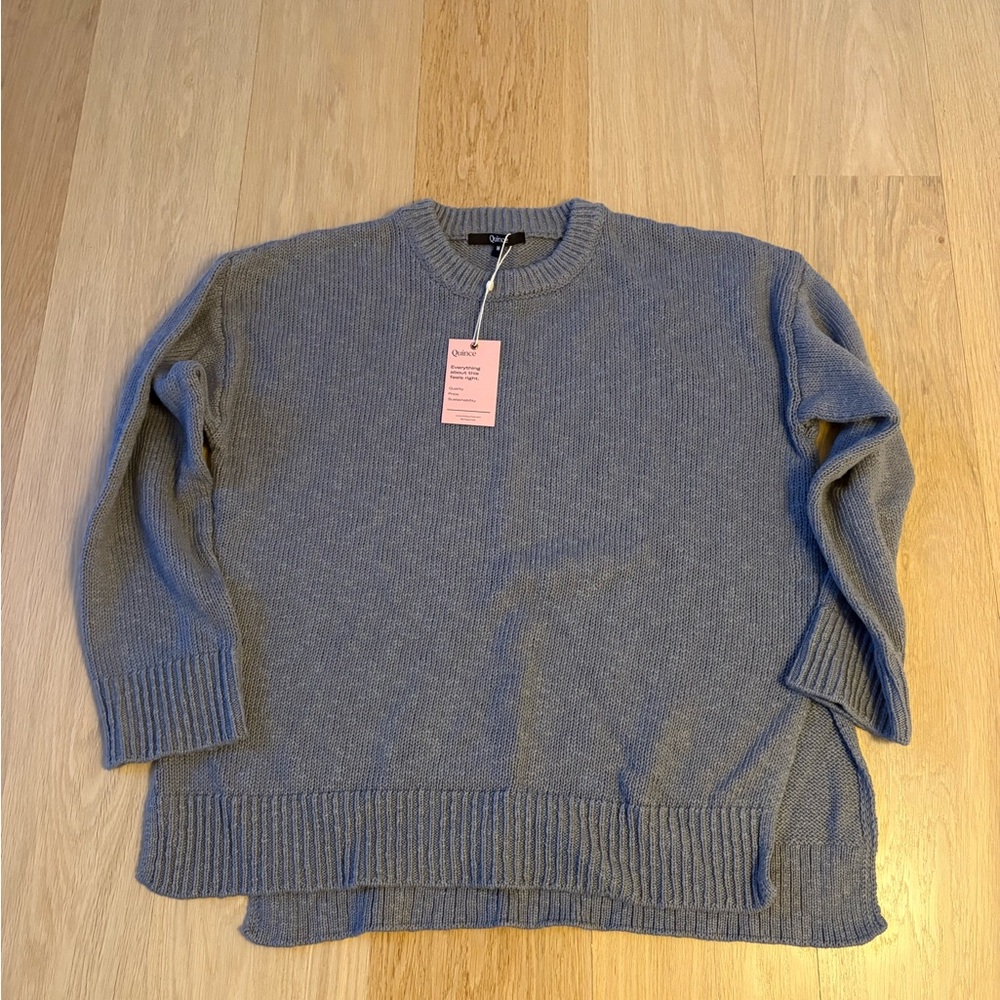 Quince Women's Oversized Cotton Linen Gray Crewneck Sweater